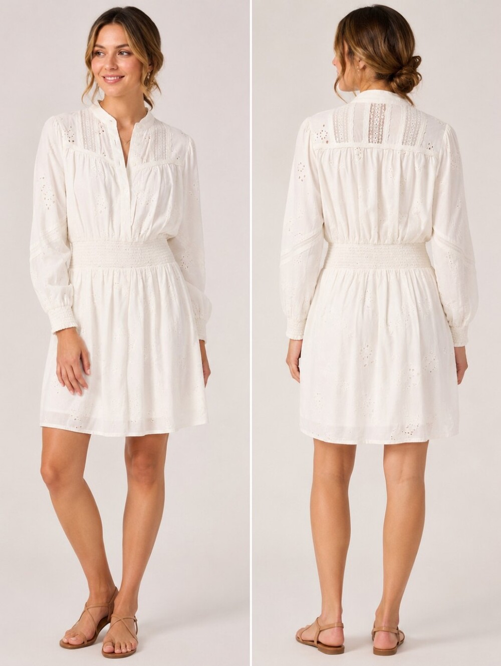 AG Adriano Goldschmied White Eyelet Lace Smocked Mini Dress NWT Small